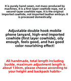 Original Hand-Stitched First Layer Cowhide Double Hook Buckle Adjustable Mobile Phone Lanyard Crossbody Retractable Lanyard with 1 Patch Clip