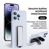Phone Wrist Strap Stand Back Sticker Desktop Foldable Metal Genuine Leather Lazy Portable Foldable Adhesive Universal Support Stand