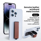 Phone Wrist Strap Stand Back Sticker Desktop Foldable Metal Genuine Leather Lazy Portable Foldable Adhesive Universal Support Stand