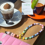 Phone Wrist Lanyard Strap Cute Kawaii Rainbow Color Beaded Phone Charm Strap Keychain Anti-Lost Phone Charm String