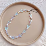 Colorful Acrylic Butterfly Imitation Pearl Handmade Beaded Mobilephone Chain for Women Charm